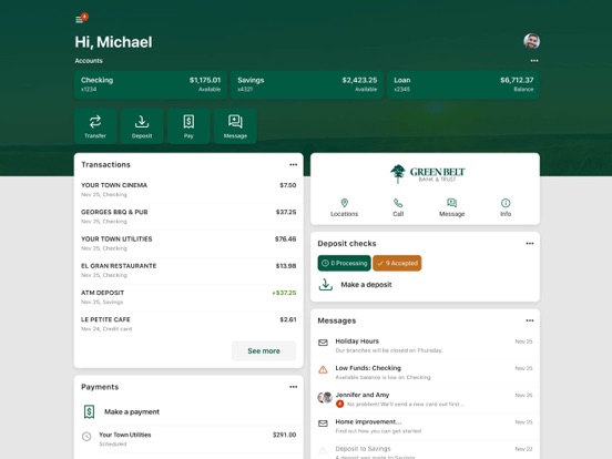 Green Belt Bank & Trust iPad screenshot 1 - Finance app