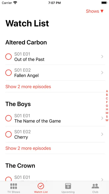 TV Club – show tracker & guide