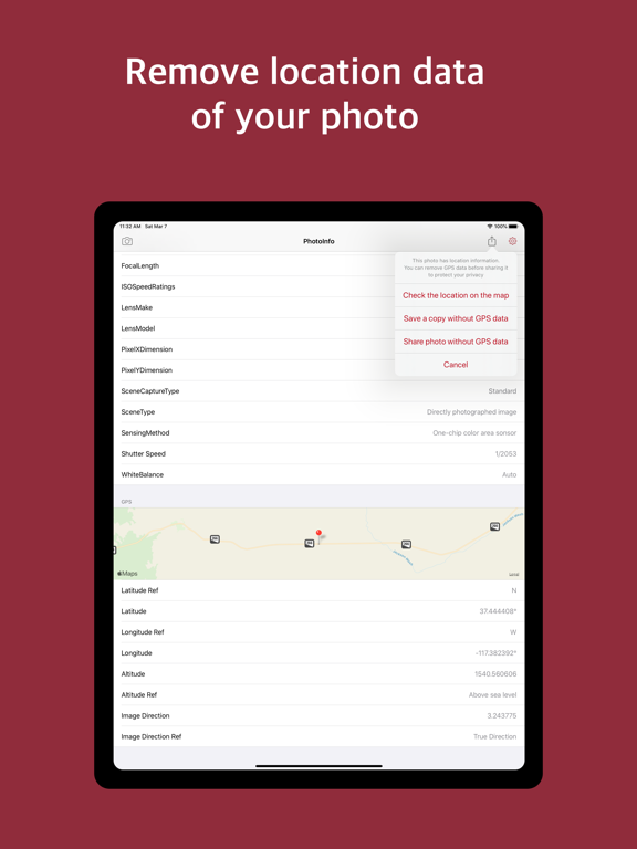 Screenshot #6 pour PhotoInfo -EXIF,GPS,remove GPS