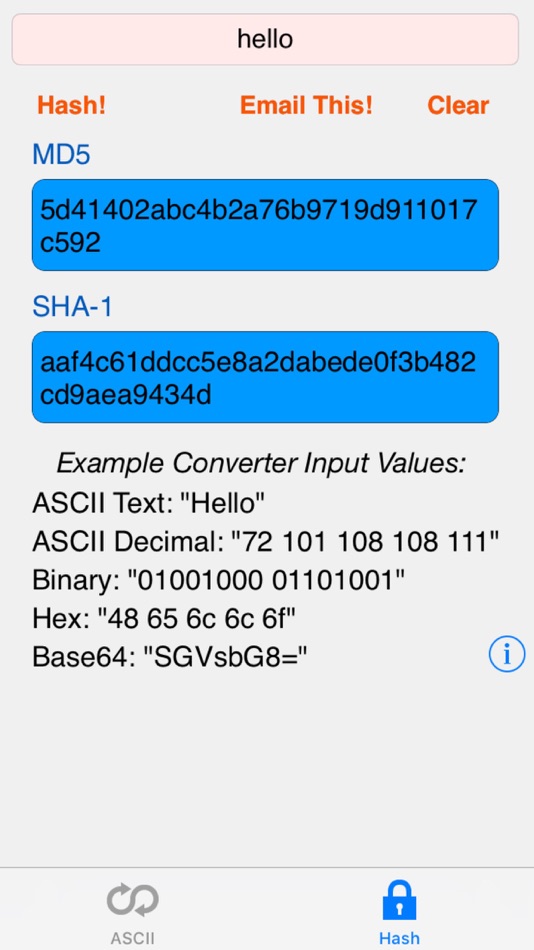 #1. HEX ASCII BASE64 MD5 SHA conv. (iOS) Podle: Evgeny EGOROV