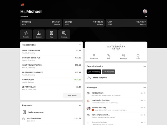 Watermark Bank iPad screenshot 1 - Finance app