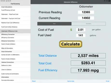 Fuel Calculator: MPG, L100k