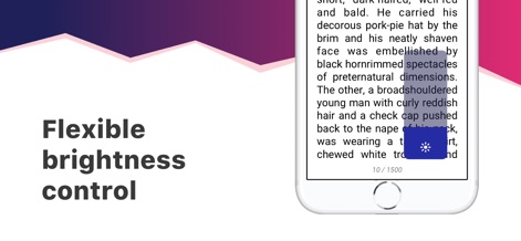 eBoox - fb2 ePub book reader - La regolazione della luminosità è intuitiva, con un'interfaccia a scorrimento che emerge sulla pagina di lettura, rappresentata dall'icona del sole, consentendo agli utenti di adattare l'illuminazione per un comfort visivo ottimale.