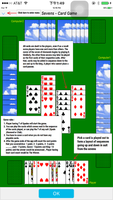 Classic card game - Sevens Screenshot
