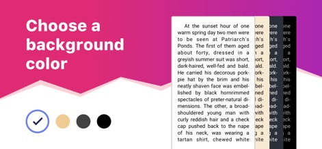 eBoox - fb2 ePub book reader - Gli utenti possono scegliere il colore di sfondo della pagina, optando tra tonalità chiare come il bianco o il beige per la lettura diurna, e un'opzione scura per la modalità notte che appare tra le scelte disponibili.