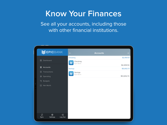 Epic Bank iPad screenshot 1 - Finance app