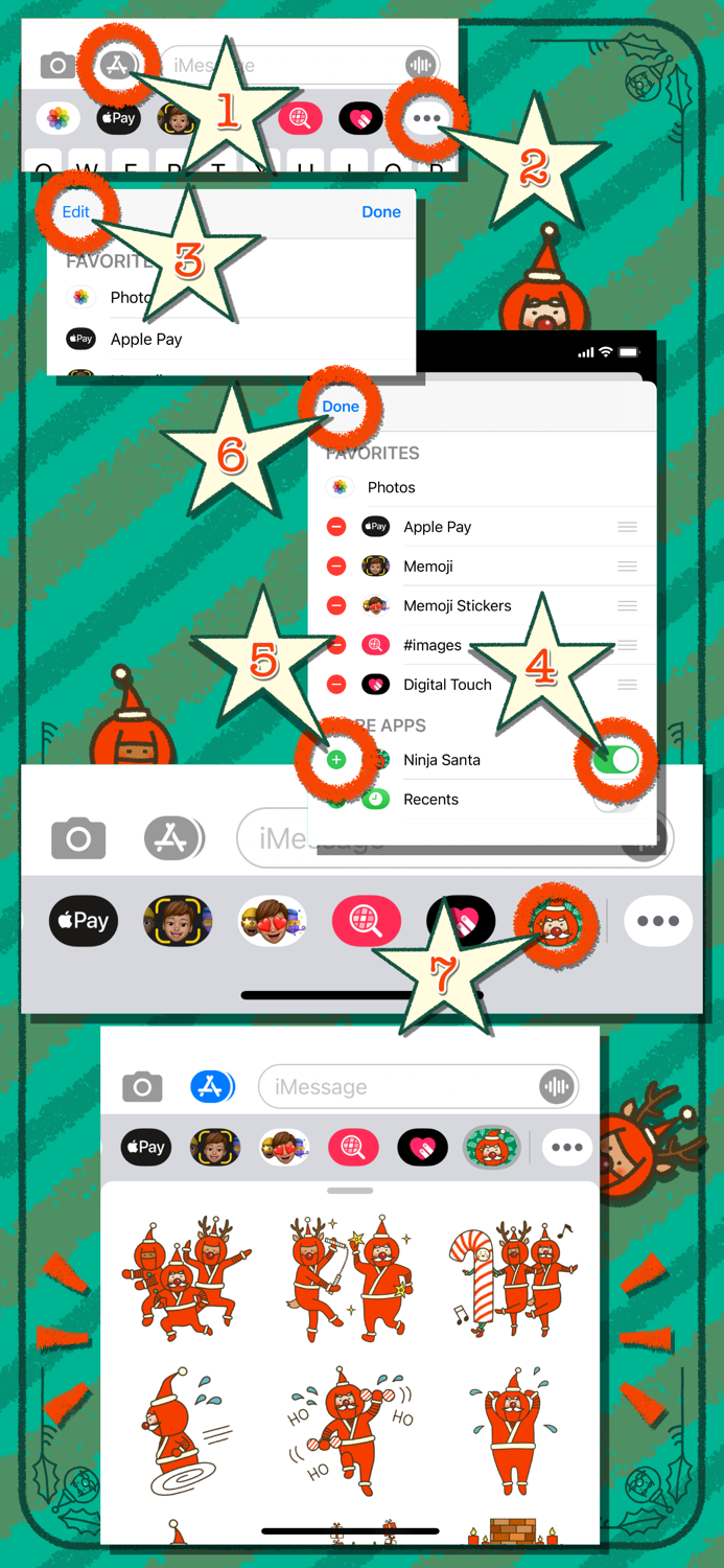 Ninja Santa Christmas Stickers