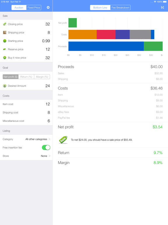 Salecalc for eBay Calculator iPad screenshot 4 - Business app