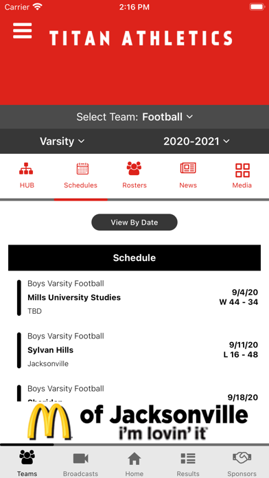 Jacksonville Titans Athletics Screenshot