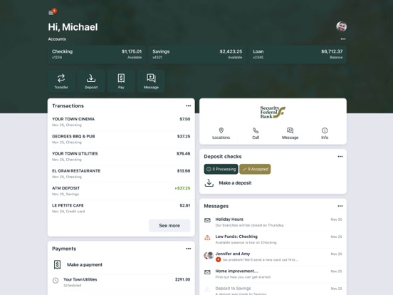 Security Federal Bank App iPad screenshot 2 - Finance app