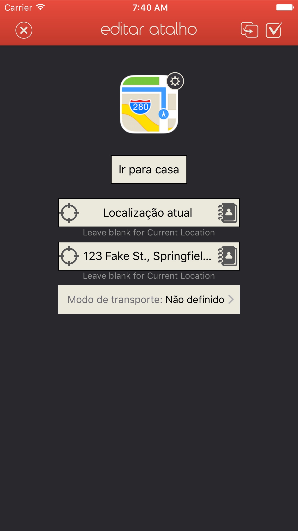 Screenshot do app Atalho com vários widgets