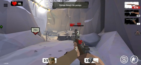 World War Polygon- WW2 shooter - Engage multiple enemies across a snowy landscape, where visible health bars and tactical distance markers enhance combat awareness.