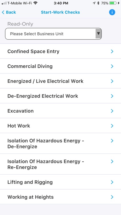 Chevron Start-Work Checks