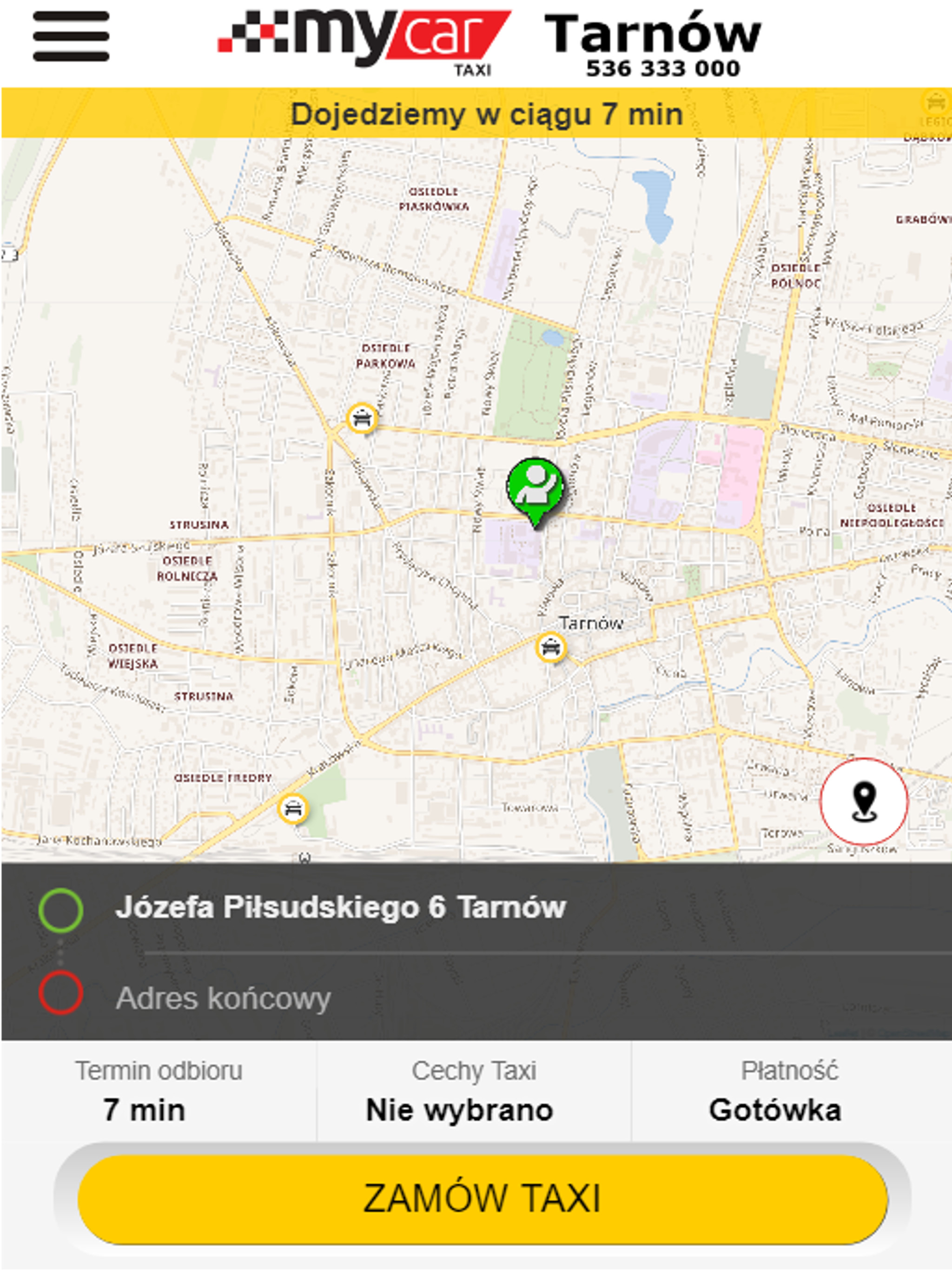 myCar Taxi Tarnów 536 333 000