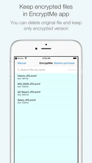 Captura de pantalla de EncryptMe en iPhone 3