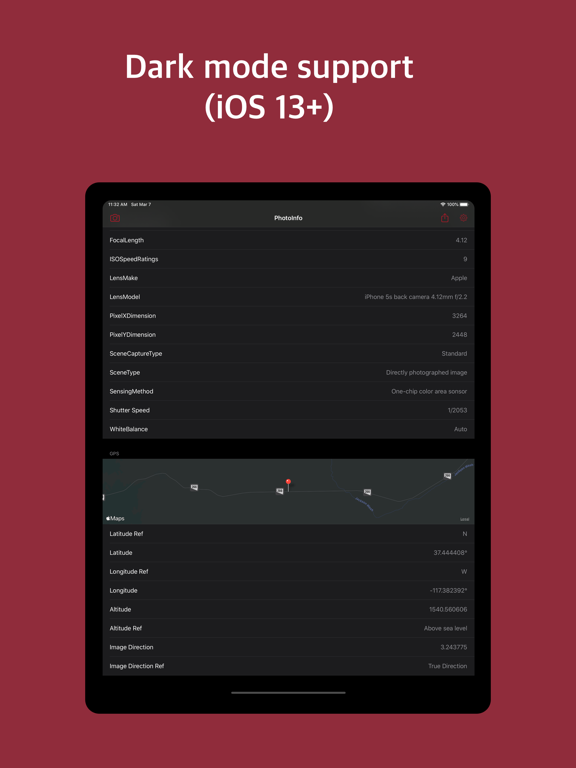 PhotoInfo -EXIF,GPS,remove GPS iPad screenshot 6 - Photo & Video app