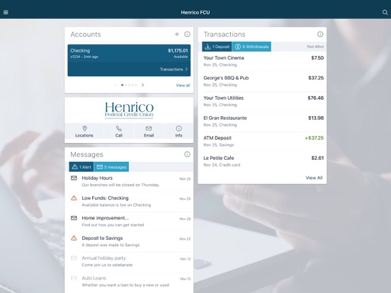 Henrico FCU Digital Banking iPad screenshot 1 - Finance app