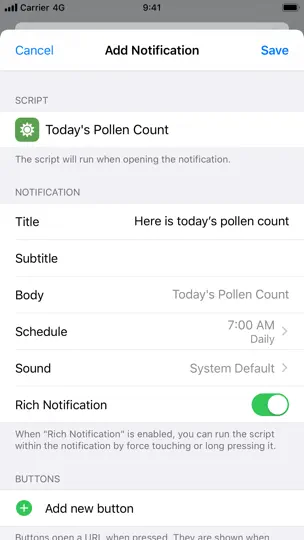 Capture d'écran de Scriptable sur iPhone 5