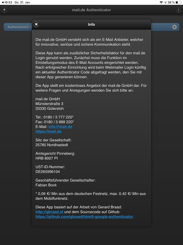 mail.de Authenticator