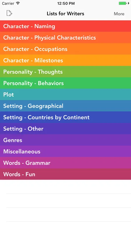 Lists for Writers screenshot 1 of 5