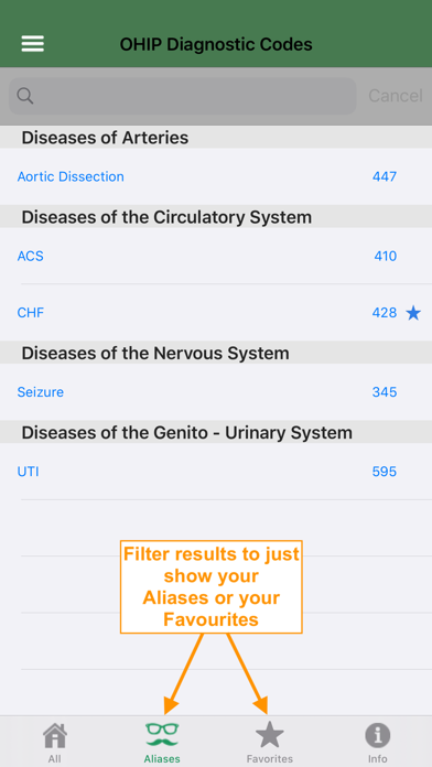 OHIP Diagnostic Codes screenshot