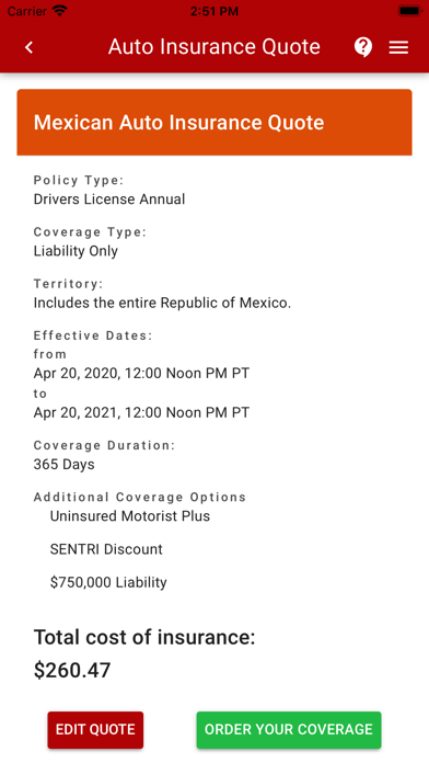 Mexican Auto Insurance Screenshot