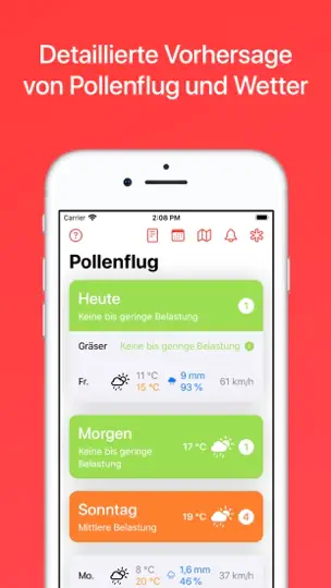 Screenshot von Pollenflug Vorhersage auf dem iPhone 1