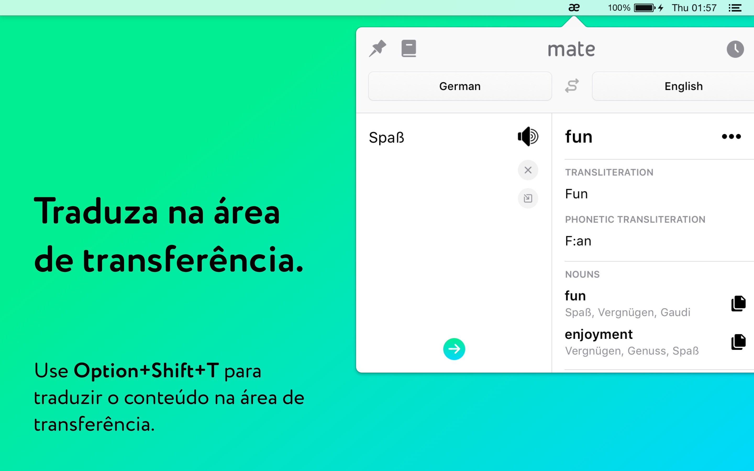 Screenshot do app Tradutor por Mate