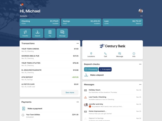21st Century Bank Mobile iPad screenshot 3 - Finance app