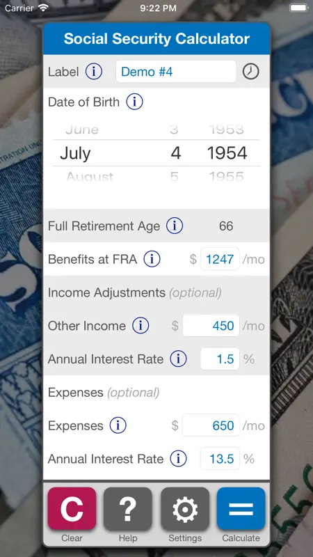 Social Security Calculator screenshot 1 of 10
