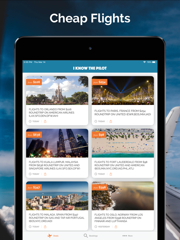 I Know The Pilot. Flight Deals iPad screenshot 1 - Travel app