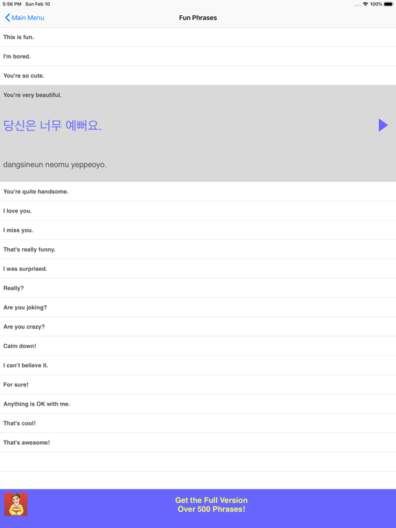 Speak Korean Phrasebook Lite iPad screenshot 5 - Travel app