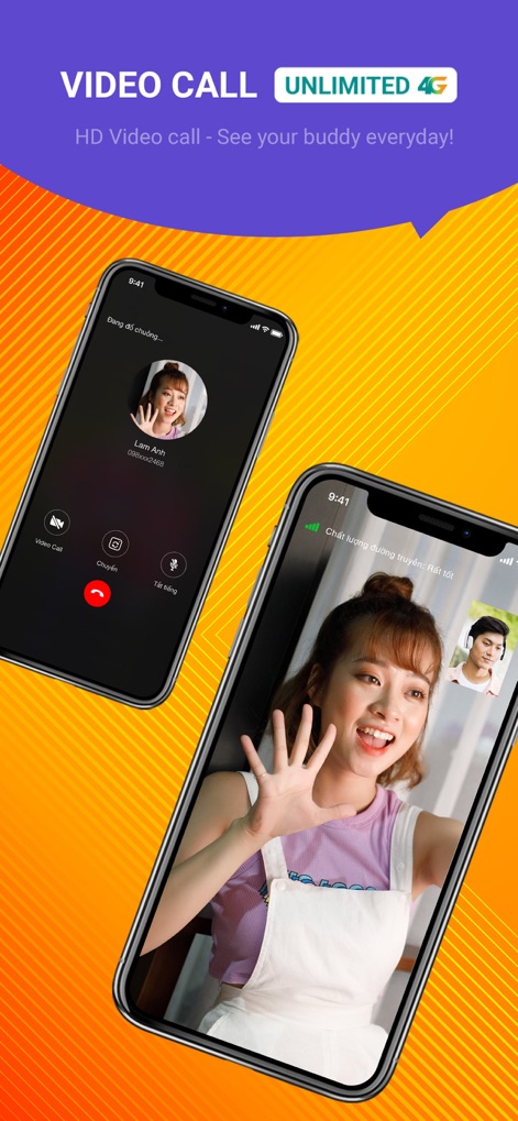 Mocha: Unlimited data - Les utilisateurs profitent d'appels vidéo en haute définition, permettant de voir clairement leurs contacts, avec une interface affichant simultanément l'interlocuteur et l'appelant.