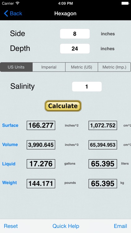 Aquarium Size, Area Calculato