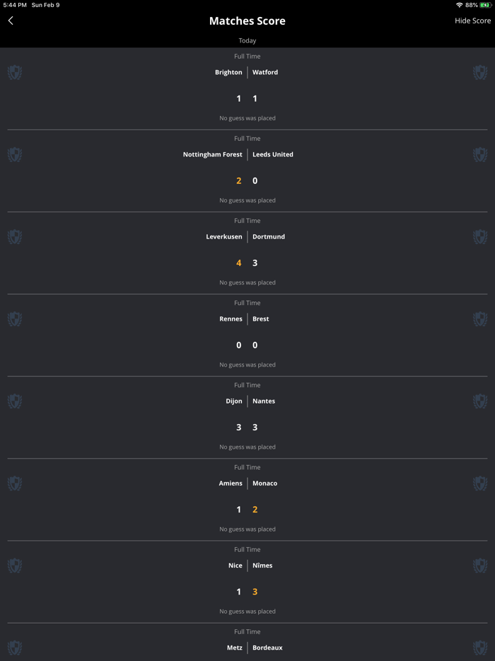 Up Next Score Soccer matches