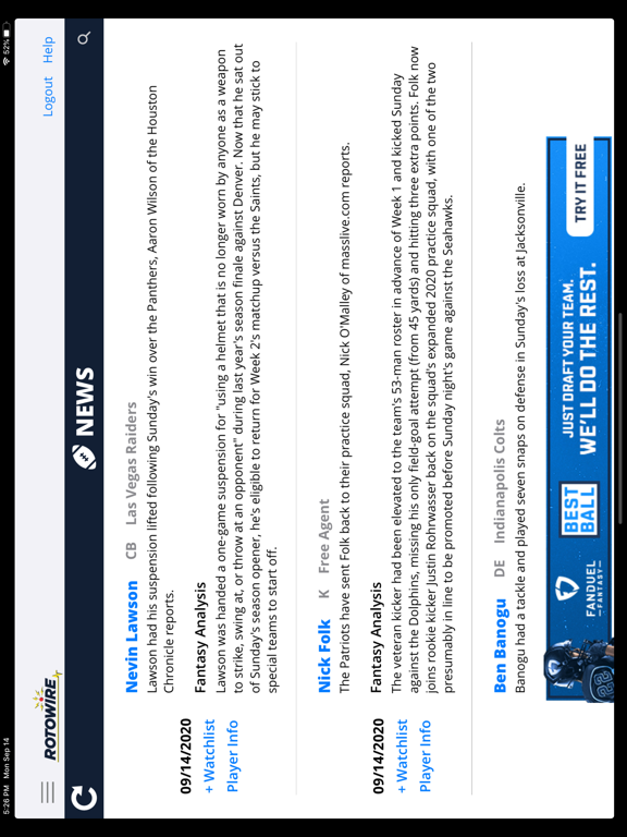 Screenshot #5 pour RotoWire Fantasy News Center