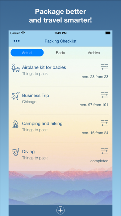 Travel Packing Checklists Screenshot