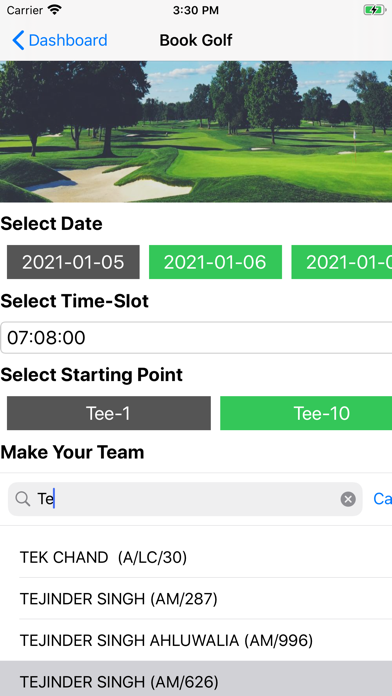 Septa Golf Course Booking Screenshot