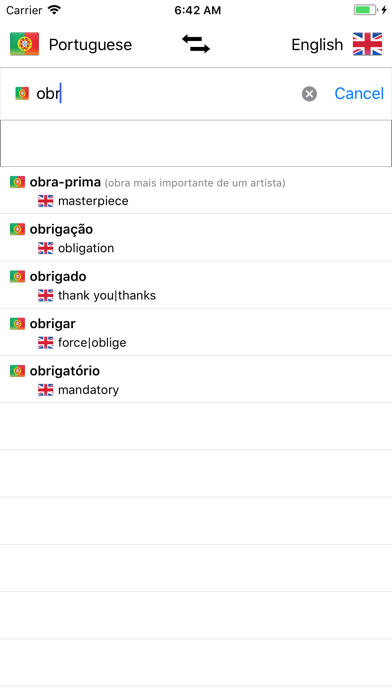 Portuguese/English Dictionary Screenshot