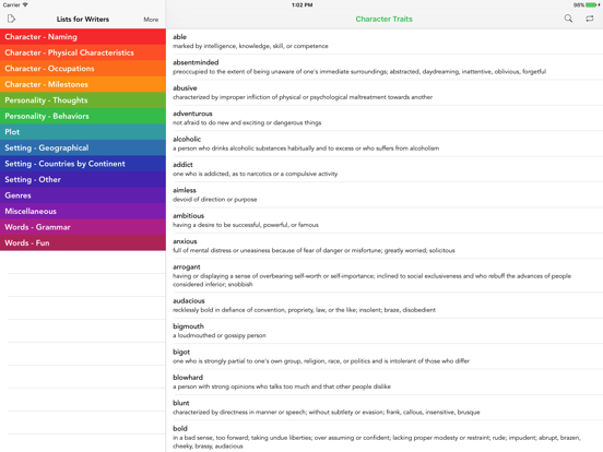 Lists for Writers iPad app afbeelding 1
