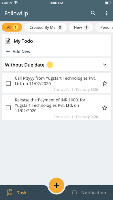FollowUp Task Management Screenshot