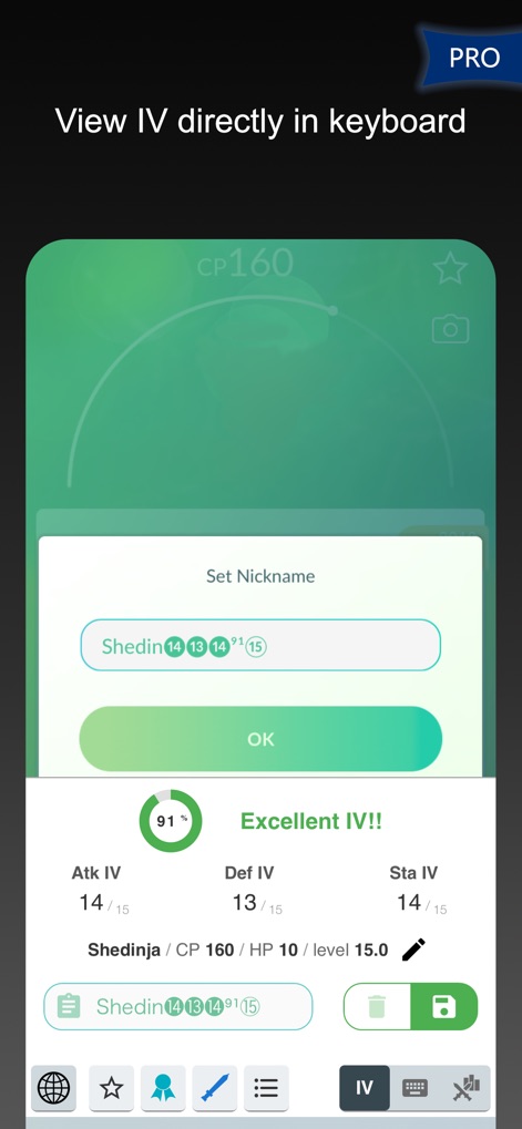 Poke Genie -Remote Raid IV PvP - This feature allows trainers to view a Pokemon's IVs directly within the in-game keyboard, streamlining the renaming process with pre-formatted IV strings.