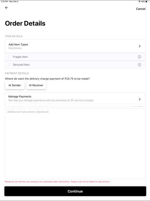 Telyport - Delivery App iPad screenshot 3 - Business app