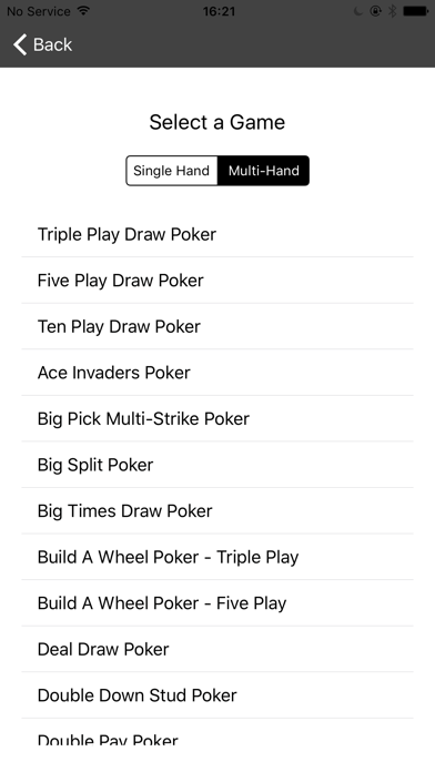 Video Poker Pay Tables Screenshot