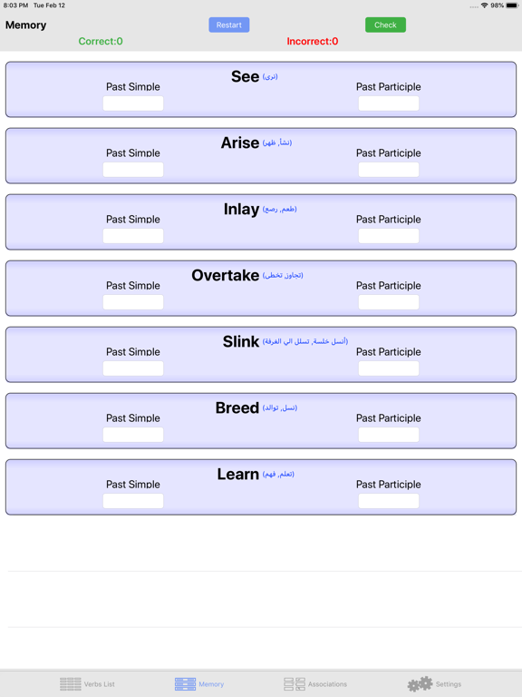 الأفعال الشاذة - ENG - iVerbs iPad screenshot 2 - Education app