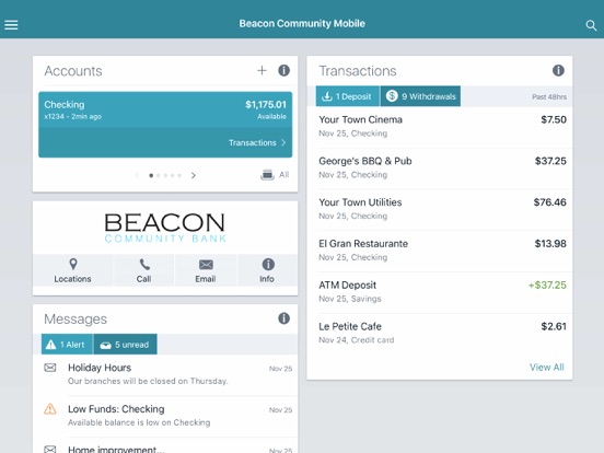 Beacon Community Mobile iPad screenshot 1 - Finance app