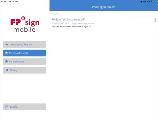FP Sign mobile iPad screenshot