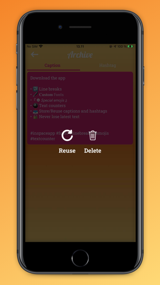 #3. InSpace: caption for Instagram (iOS) Podle: Stefano Ventrudo