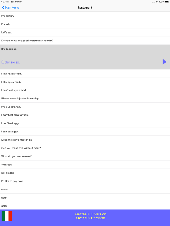 Speak Italian Phrasebook Lite iPad screenshot 4 - Travel app