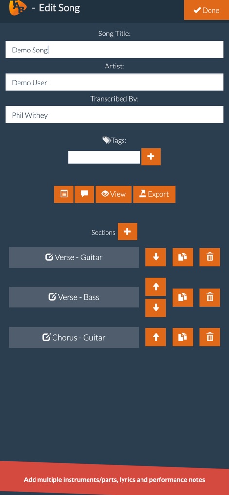 Guitar Notepad - Tab Editor - guitar-notepad-edit-song-screen